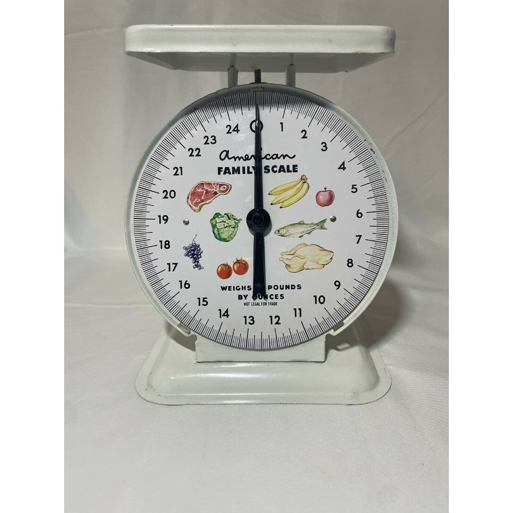 1960's Vintage American Family Scale - White Metal and Plastic 25lb Food Scale
